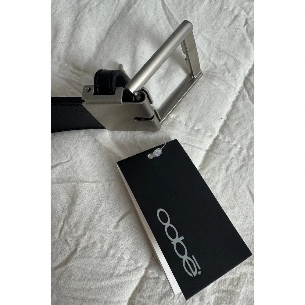 Oobe Barton Black Leather Belt Size Large Silver Buckle NEW